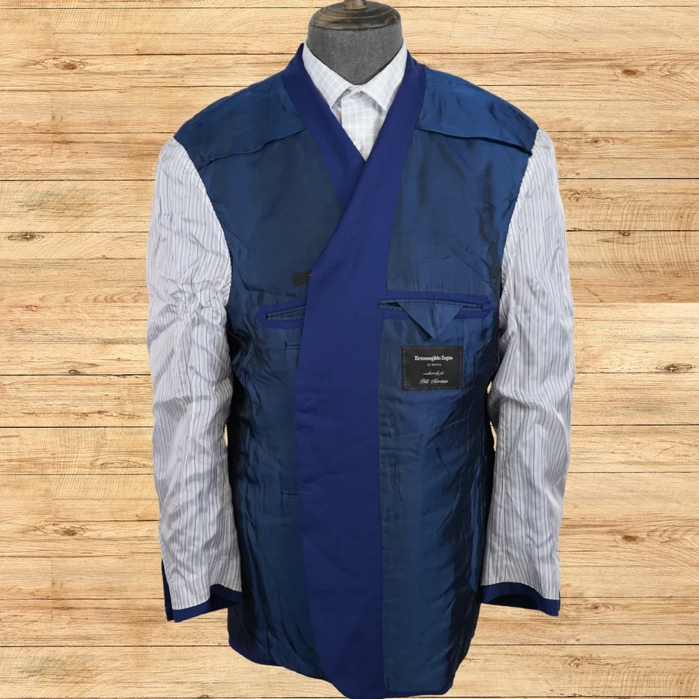 Ermenegildo Zegna Su Misura Trofeo Suit Jacket Mens 48R Blue 100% Wool Swiss